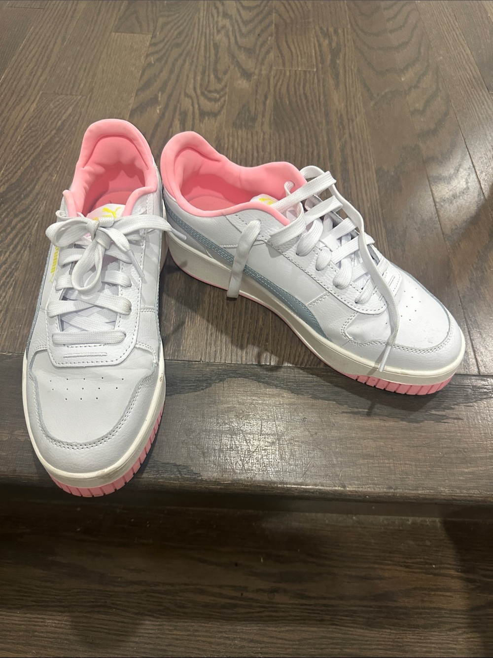 Puma White Women’s Sneakers with Pink and Blue Lining, Platform Style, Size 9.5